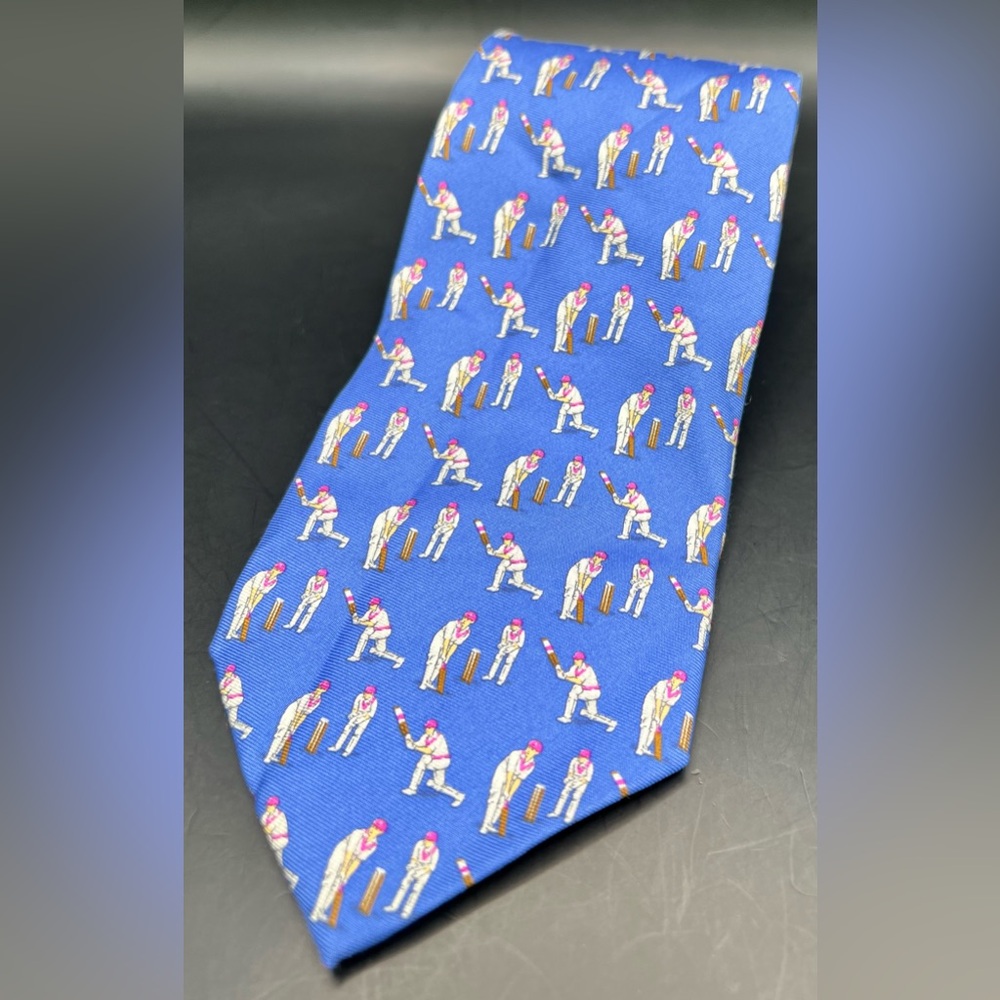Polo Ralph Lauren- Blue Cricket Pattern Tie, Made in Italy, some creasing